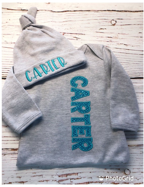 Newborn Embroidered gown and hat, Newborn Appliquéd gown and hat, Perfect Baby Gift, Custom Baby Gift, Coming Home Outfit