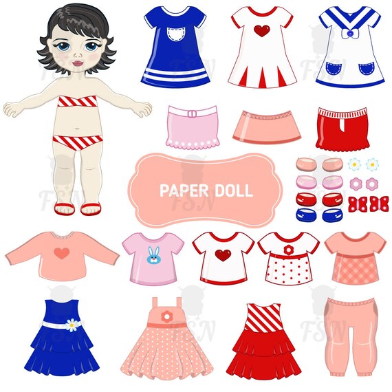 Printable paper doll and set of clothes. The paper doll sheets | Etsy