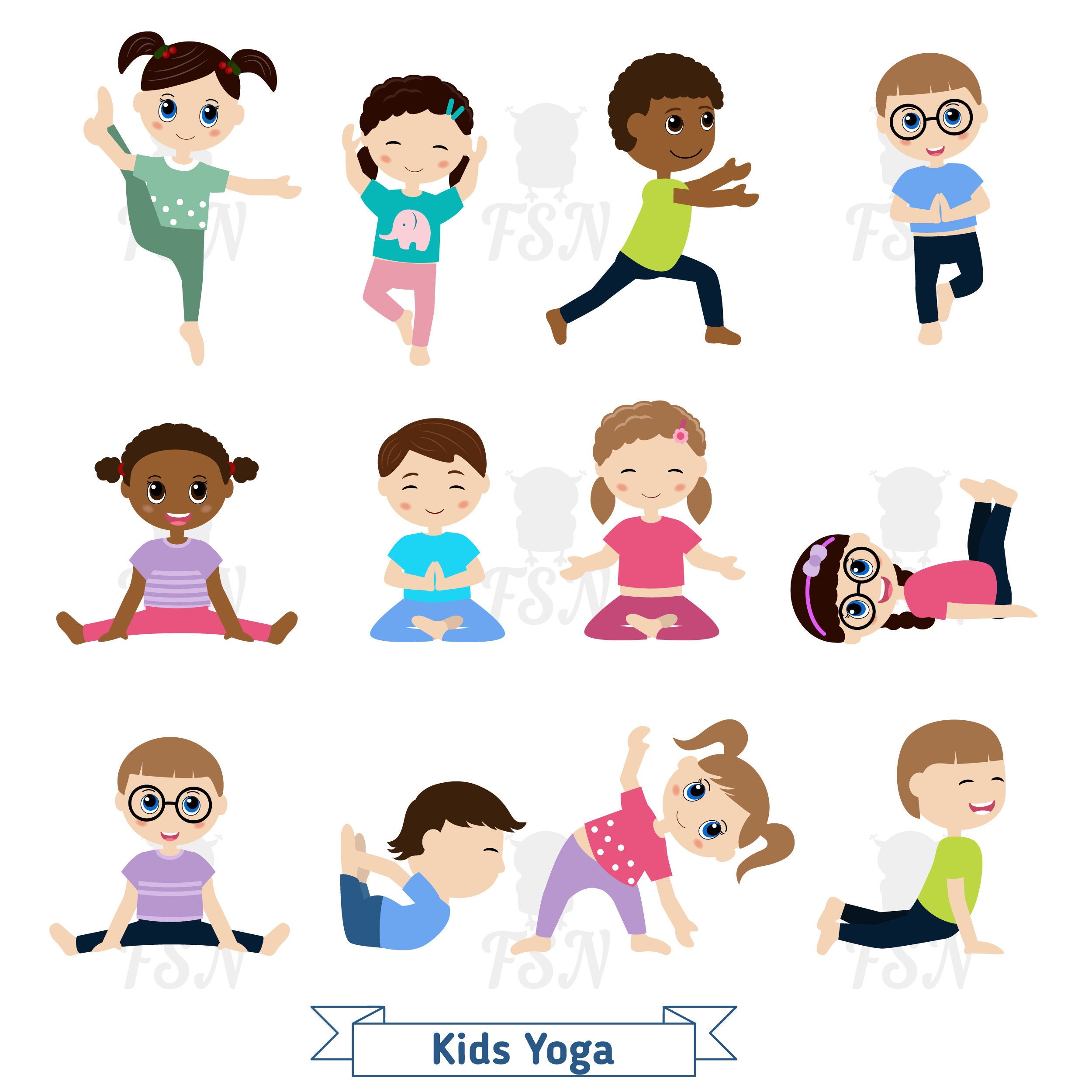 attent Promotie zijde Kids Doing Yoga in Different Positions. Digital Clipart. | Etsy