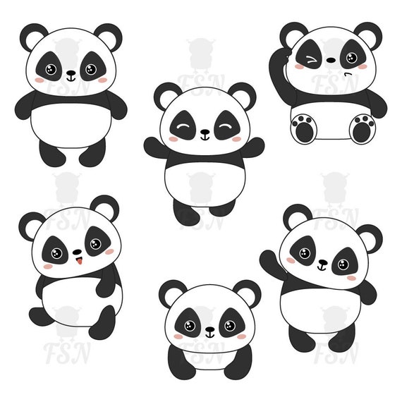 Panda Clipart Clip Art Et Ensemble De Papier Numérique Kawaii Panda Clipart Ensemble De Dessin Animé Mignon Ours De Panda Chinois