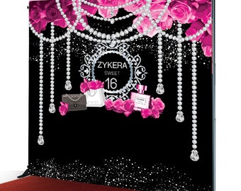 Black And Pink Sweet 16 Sixteen Birthday Banner Personalized Party