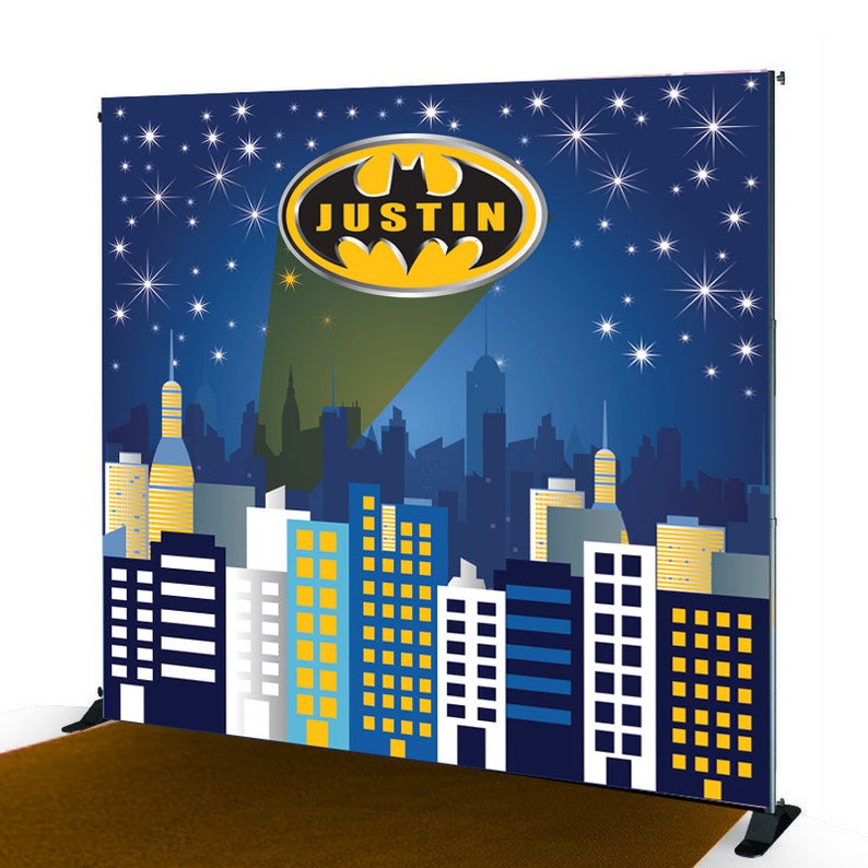 Batman Digital Birthday Backdrop Custom Party Sign Superhero Etsy