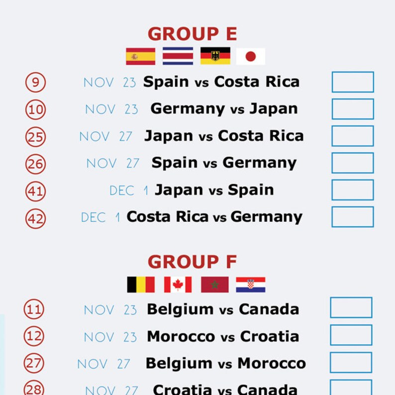 2022 World Cup Schedule PRINTABLE FIFA World Cup Qatar 2022 Etsy Hong 