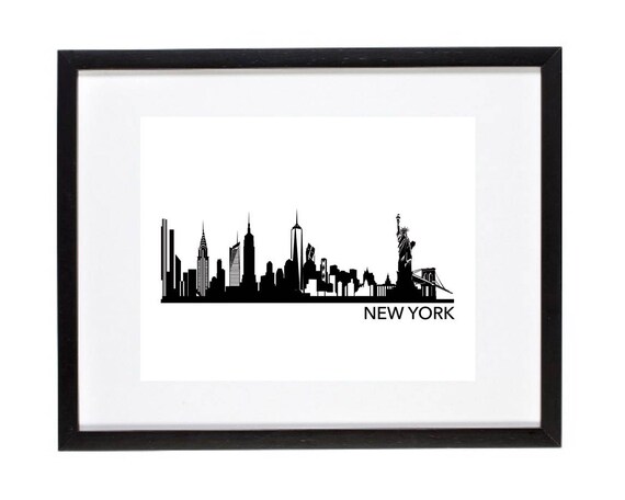 Skyline Von New York Druck Nyc Skyline Nyc Silhouette Etsy