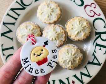 Handmade Mince Pie Design Christmas Mince Pie Decoration - clay, personalised, Christmas tree, Christmas Eve.