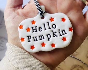Personalised Clay Pumpkin Decoration- handmade, autumn, fall, autumn tree, Halloween.