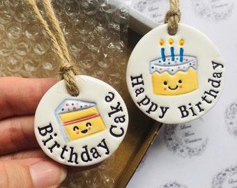 Birthday Cake Clay Decoration - celebrations, gift, personalised, handmade, keepsake, special birthday.