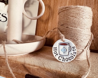 Handmade Hot Chocolate Clay Tag - marshmallow, label, organise, decoration, personalised, gift, hug in a mug.