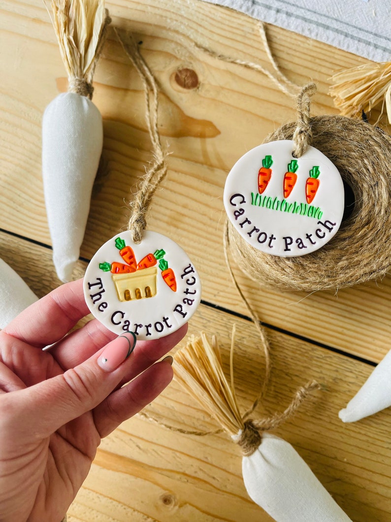 Carrot Patch Clay Decorations handmade, Easter, Easter tree, bunny, spring. image 1