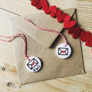 Envelope design clay tag / decoration - valentines, personalised, gift, love, heart, label, handmade.