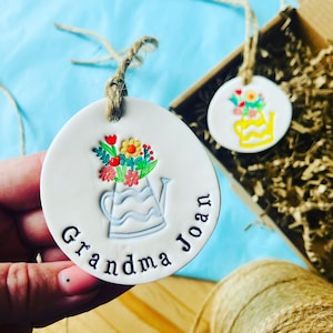 Handmade Watering Can Design Clay Decoration- Mother’s Day, gran, Nan, nanny, grandma, personalised, gift.