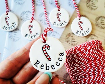 Personalised Clay Candy Cane Decoration - handmade, gift, Christmas tree, Christmas wrapping, ornament.