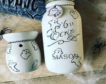 Ghost Design Jars - storage, hand decorated, halloween, autumn, fall.