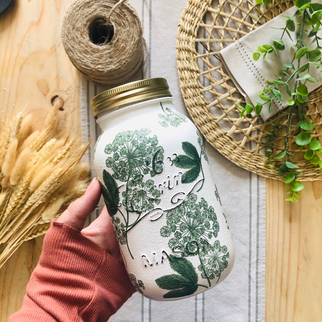 Hand Decorated Mason Jar Greenery Plants Foliage Hygge Etsy UK