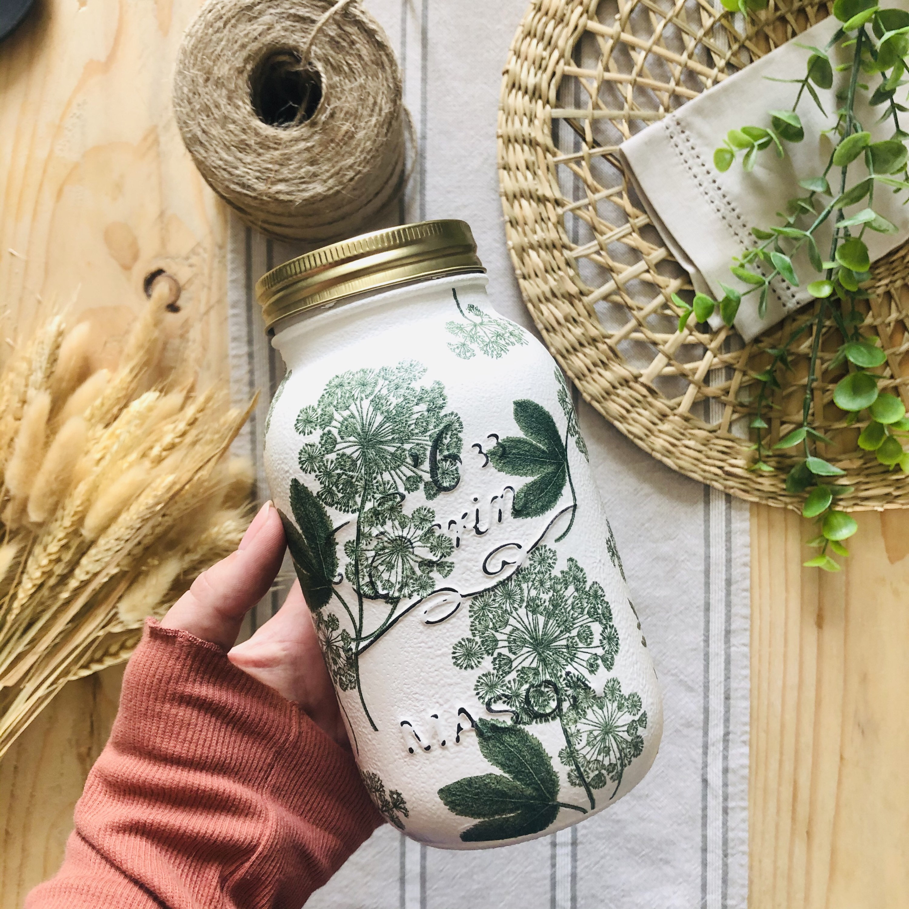 Hand Decorated Mason Jar Greenery Plants Foliage Hygge Etsy UK