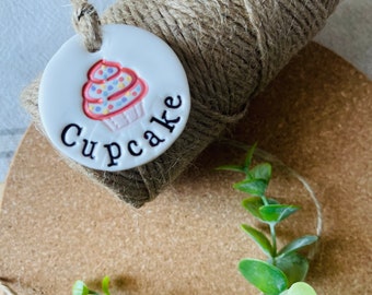 Polka Dot Cupcake - clay decoration, handmade, personalised, cake, baking.