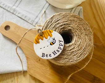 Handmade Honey & Bee Clay Tags - organise, kitchen, labels, personalised, pantry, bathroom.