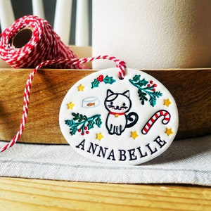 Personalised Christmas Cat Decoration - ornament, cat gift, kitten, handmade, Christmas tree.