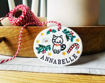 Personalised Christmas Cat Decoration - ornament, cat gift, kitten, handmade, Christmas tree.