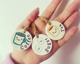 Set of tags - Tea, Coffee and Sugar - handmade, label, organise, kitchen.