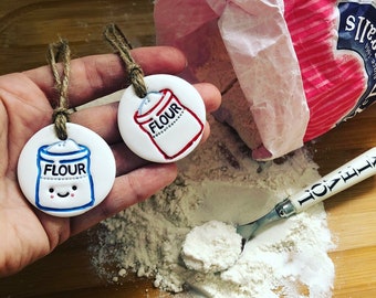 Flour Label Clay Tag - decoration, pantry, kitchen, self raising, plain flour, handmade, personalised.