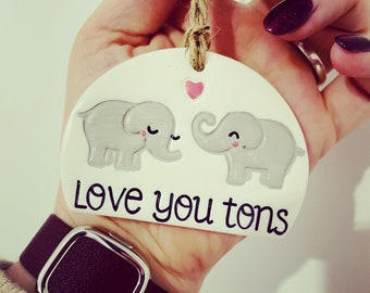 Handmade Elephant Design Clay Tag / Decoration - ornament, valentines, love, gift, personalised.