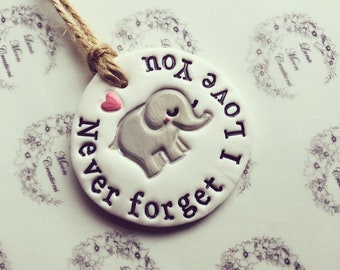 Cute Elephant Clay Tag / Decoration - handmade, personalised, gift, keepsake, love, valentines, anniversary.