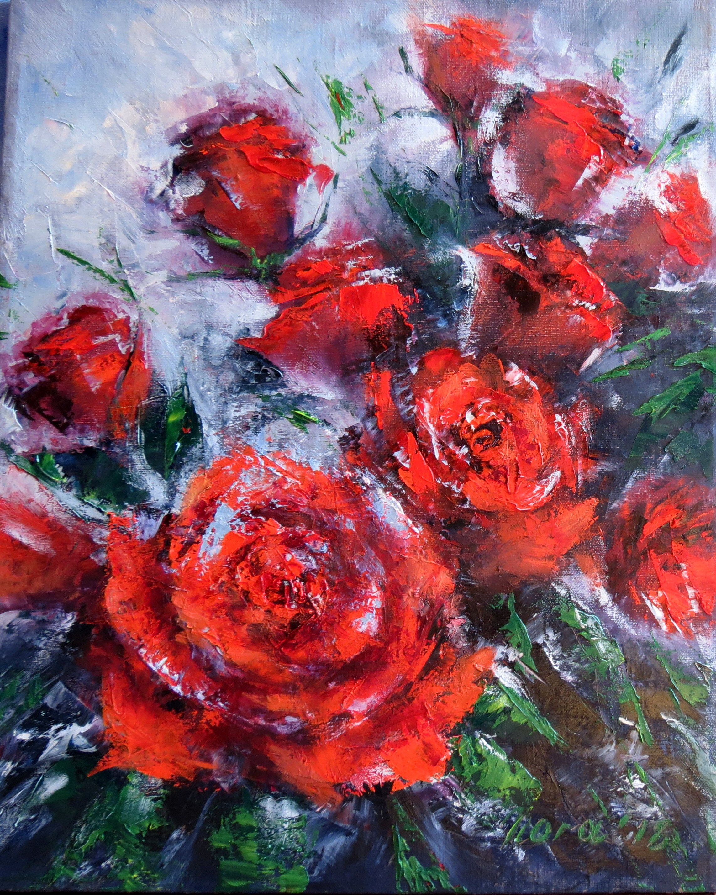 Abstract Red Roses floral oil painting on canvas Original Etsy
