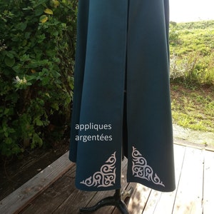 Long Green Cape for Men or Women with silver or gold appliqués. Medieval, Cosplay, Fantasy, LARP, role play, wedding, Warrior