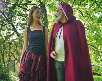 Cape longue homme ou femme bordeaux avec capuche (bordée de  galon,ou pas) style médiévale féerique   Cape Diem