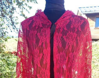 Red lace cape for Christmas, steampunk style, Victorian, gothic, cosplay, wedding, 19th, 19th century. Cape Diem