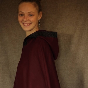 Burgundy cape with hood lined with black lace Cape Diem image 1