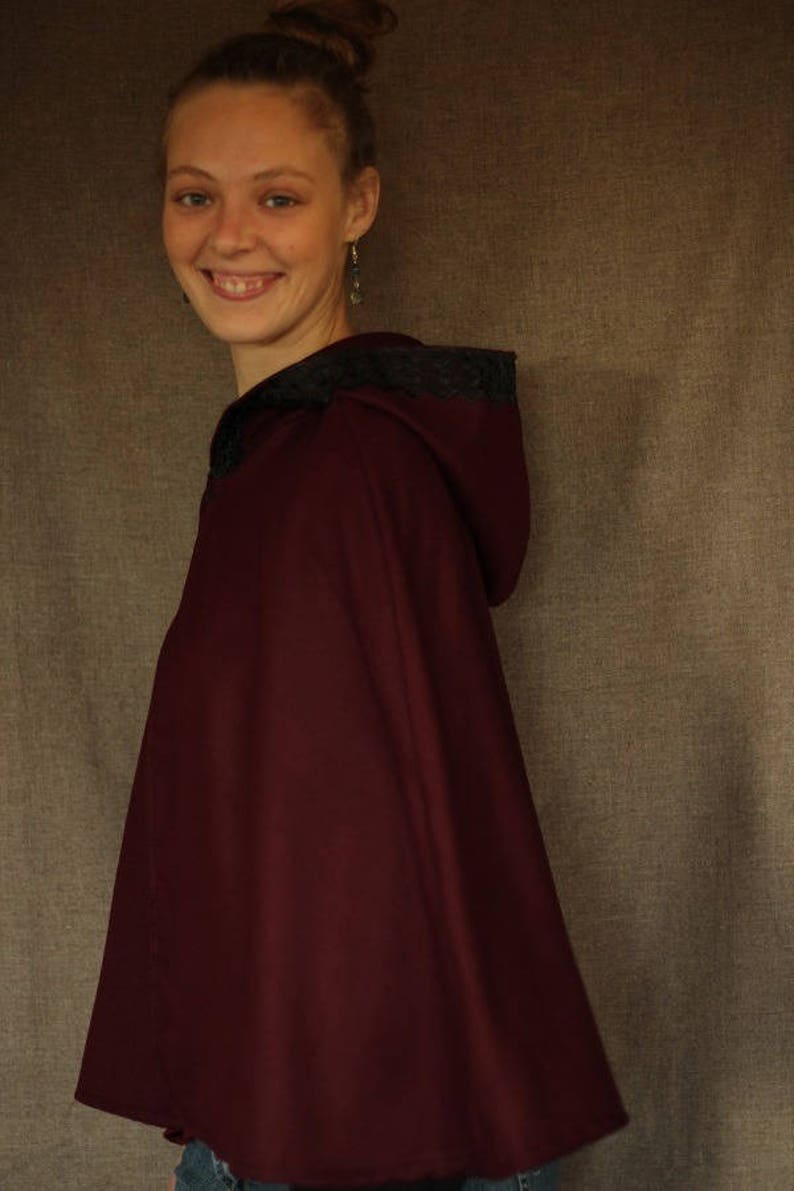 Burgundy cape with hood lined with black lace Cape Diem image 1