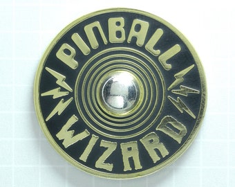 Pinball Wizard Enamel Pin (Gold/Black) Retro Gaming Arcade 1980's Throwback