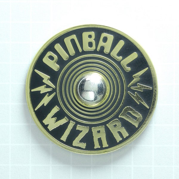 Pinball Wizard Enamel Pin (Gold/Black) Retro Gaming Arcade 1980's Throwback