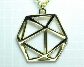 D20 Pendant Necklace Gold D&D RPG