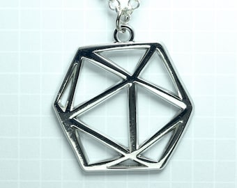 D20 Pendant Necklace Silver D&D RPG