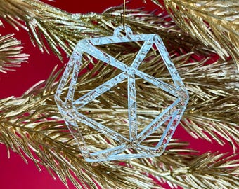 Ornamento D20 Ice Sparkle - Acrilico tagliato al laser Dungeons Dragons Christmas