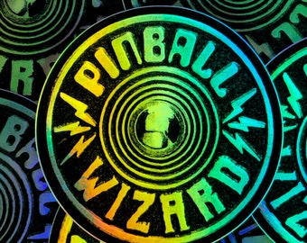 Pinball Wizard Metallic Vinyl Sticker - Retro Gaming Arcade 1980's Throwback