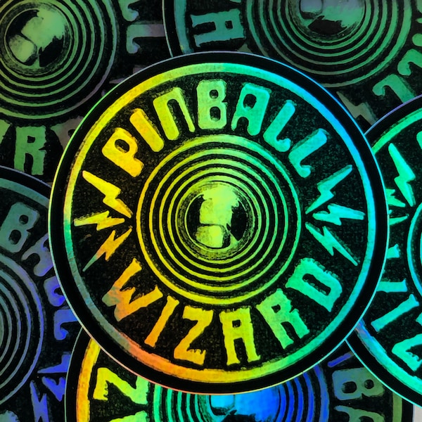 Pinball Wizard Metallic Vinyl Sticker - Retro Gaming Arcade 1980's Throwback