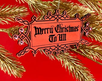 Buon Natale a tutti - Ornamento rosa con cristalli - Pinkmas Ornate Wood