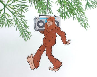 Ornamento Bigfoot - Sasquatch con Boombox anni '80 divertente