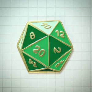 D20 Pin Emerald Green - Enamel Pin - Twenty Sided Die - Dungeons and Dragons RPG D&D
