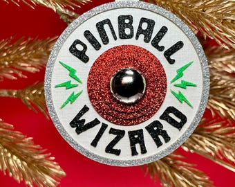 Ornamento Pinball Wizard: albero di Natale retrò rosso scintillante in stile arcade