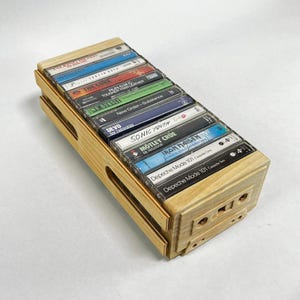 Scatola portaoggetti per cassette, stile retrò anni '80, in legno