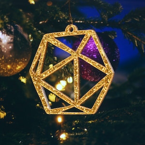 D20 Ornament Gold Sparkle - Laser Cut Acrylic Dungeons Dragons Christmas