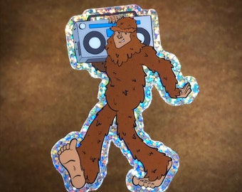 Bigfoot Sticker -  Sasquatch with Boombox 1980's Funny