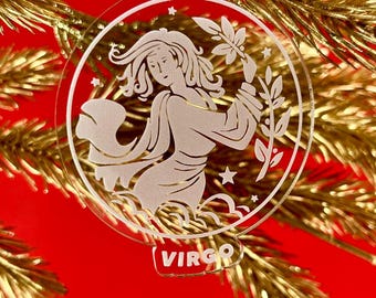 Ornamento con segni zodiacali, tutti disponibili - Acrilico inciso - Zodiaco Celeste Vintage Astrologia Natale