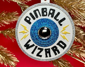 Ornamento Pinball Wizard: albero di Natale retrò arcade blu scintillante