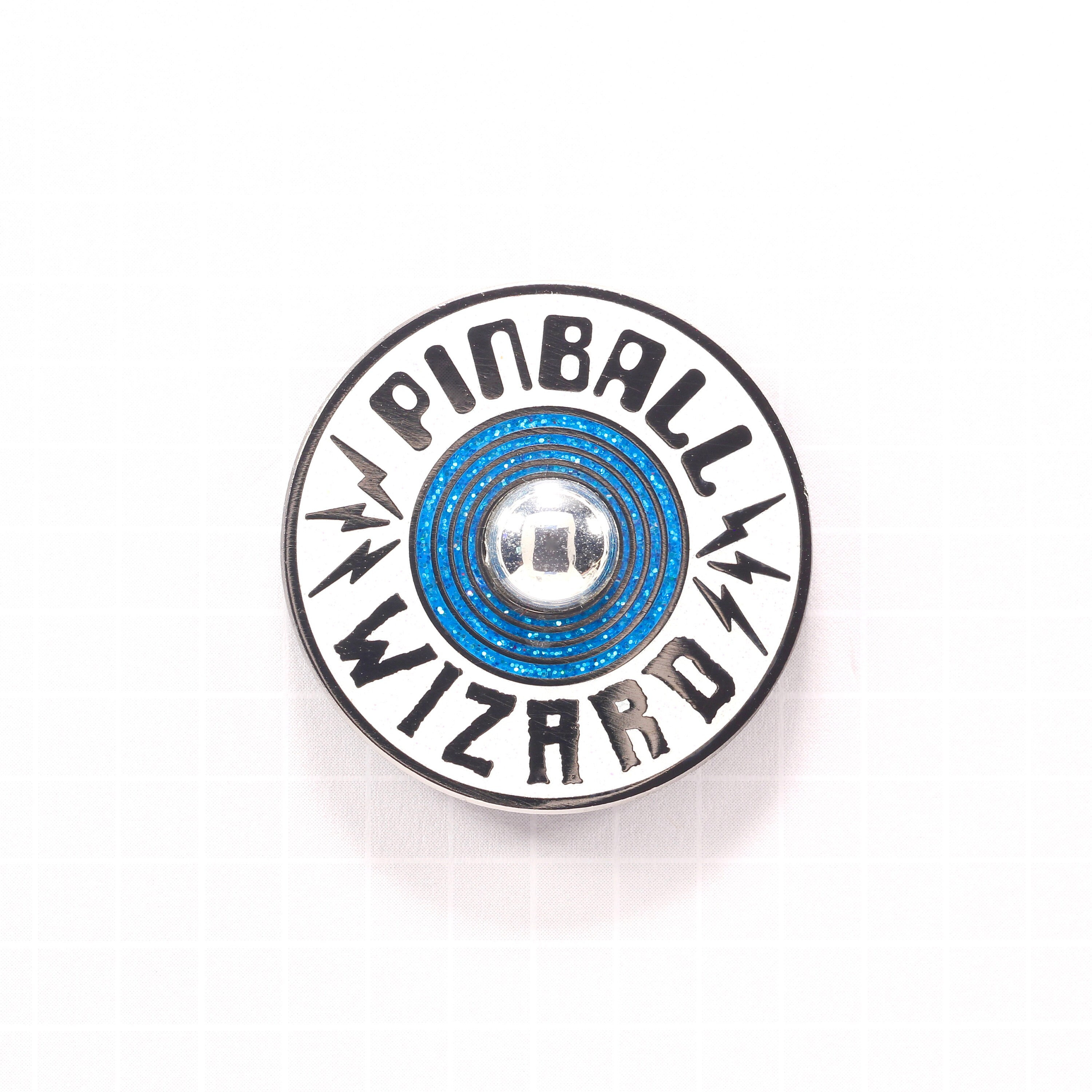 Pinball Wizard Enamel Pin (Blue Glitter) Retro Gaming Arcade 1980's Throwback